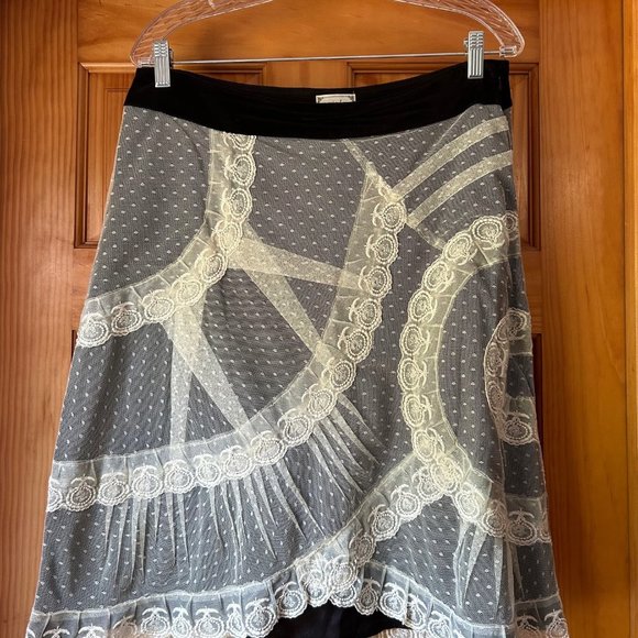 Vintage Viola Lace Overlay Scllop Balck Velvet Anthropologie Skirt 8 - Picture 4 of 6